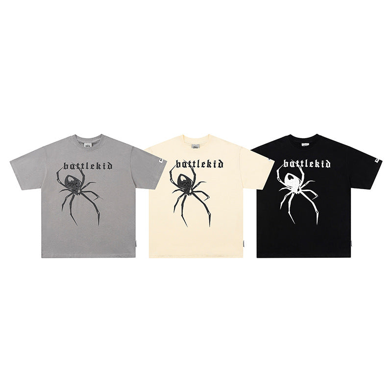 Vintage T Shirts Hip Hop Spider Print Short Sleeve T-Shirt