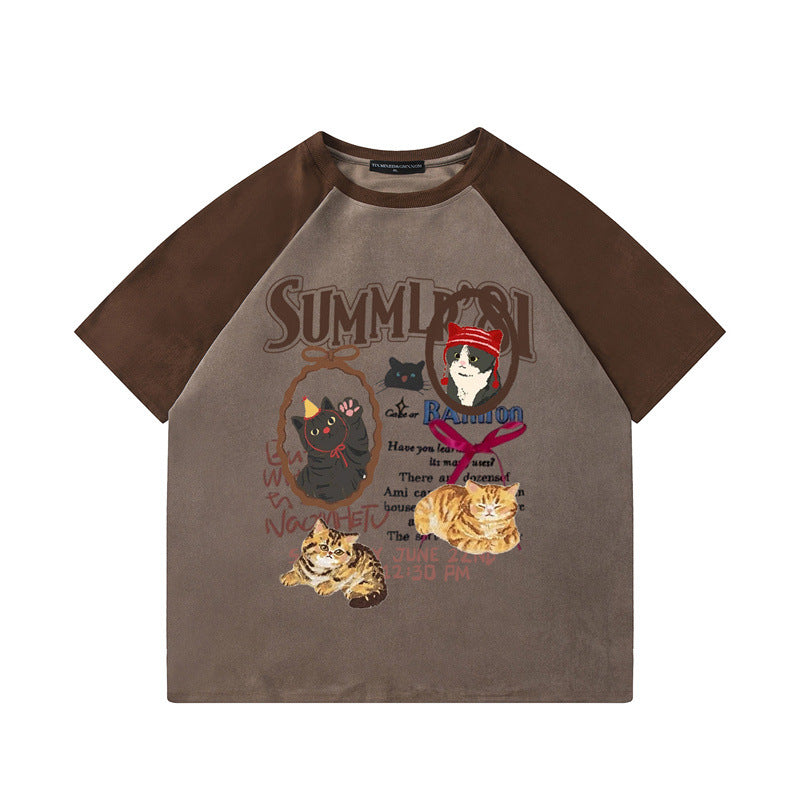 US drip outfits summer vintage alphabet pussy print casual loose short sleeve T-Shirts