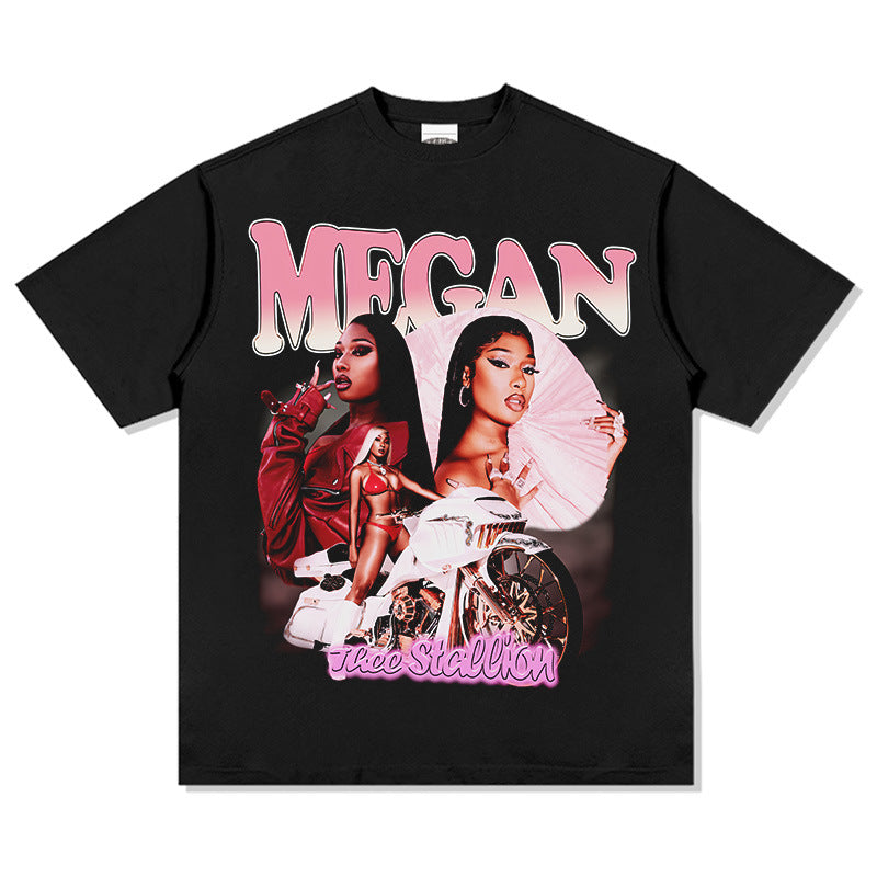 Marcas streetwear usa hip hop Megan Thee Stallion print short sleeve t-shirt