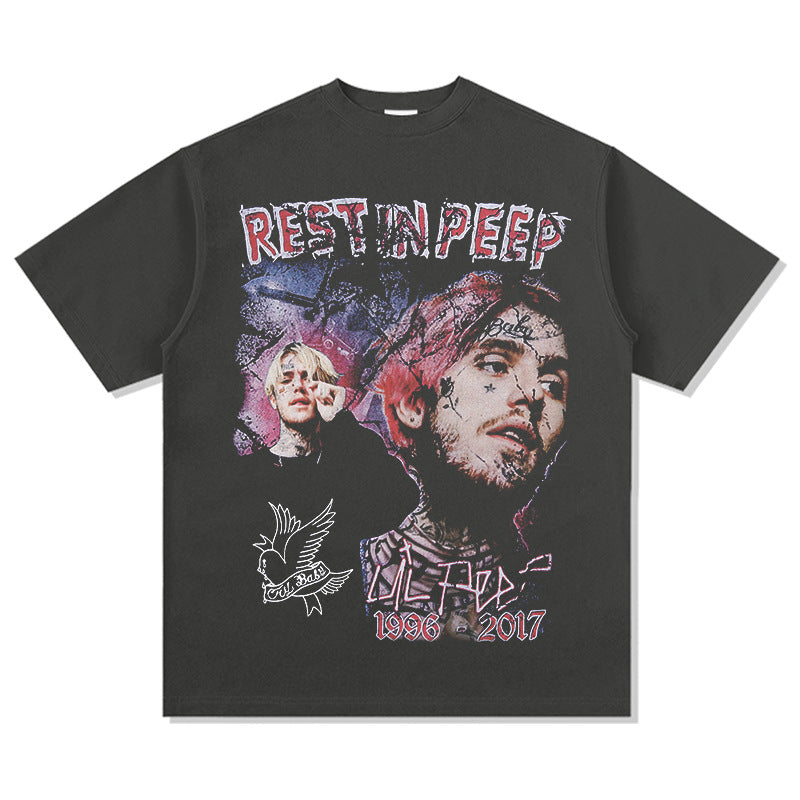 Streetwear masculino vintage LILPEEP character print short sleeve loose hiphop rap t-shirt