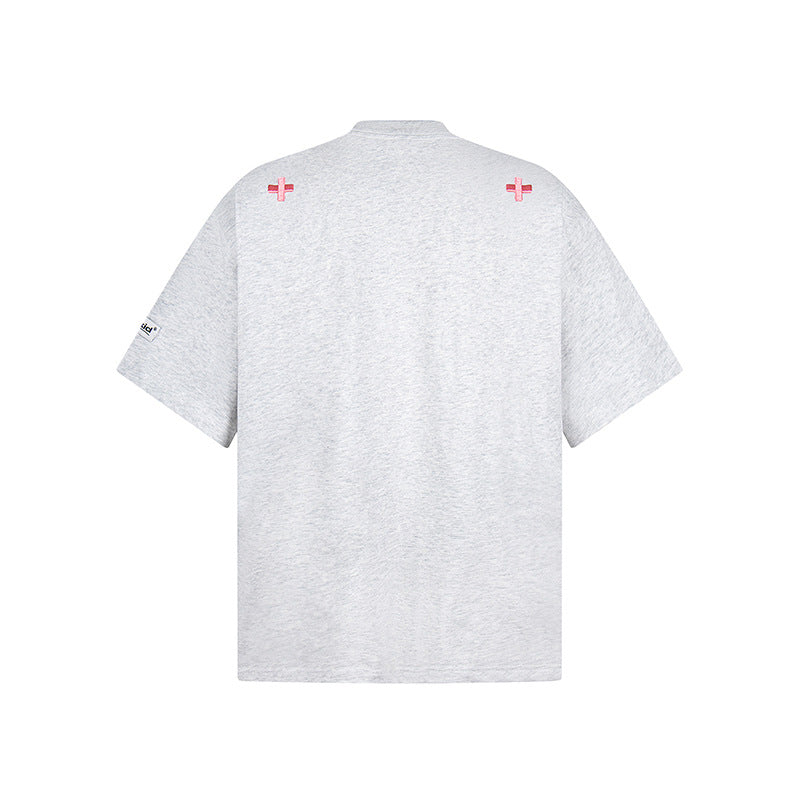 New York Hip Hop Style Vintage Dopamine Letter Embroidery Crew Neck Short Sleeve T-Shirt