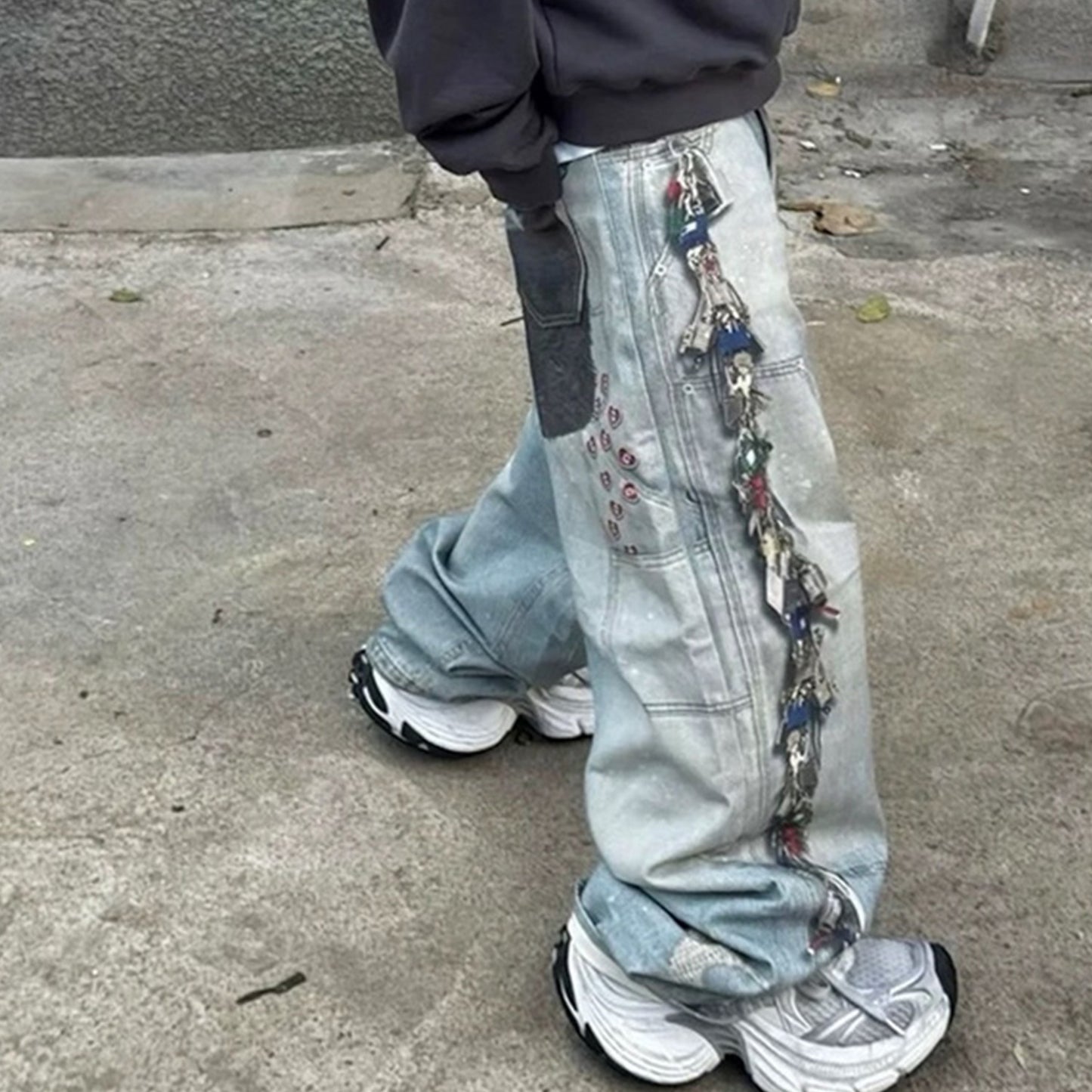 Rock Revival Jeans Key Chain Love Digital Printed Jeans Straight Wash Trousers