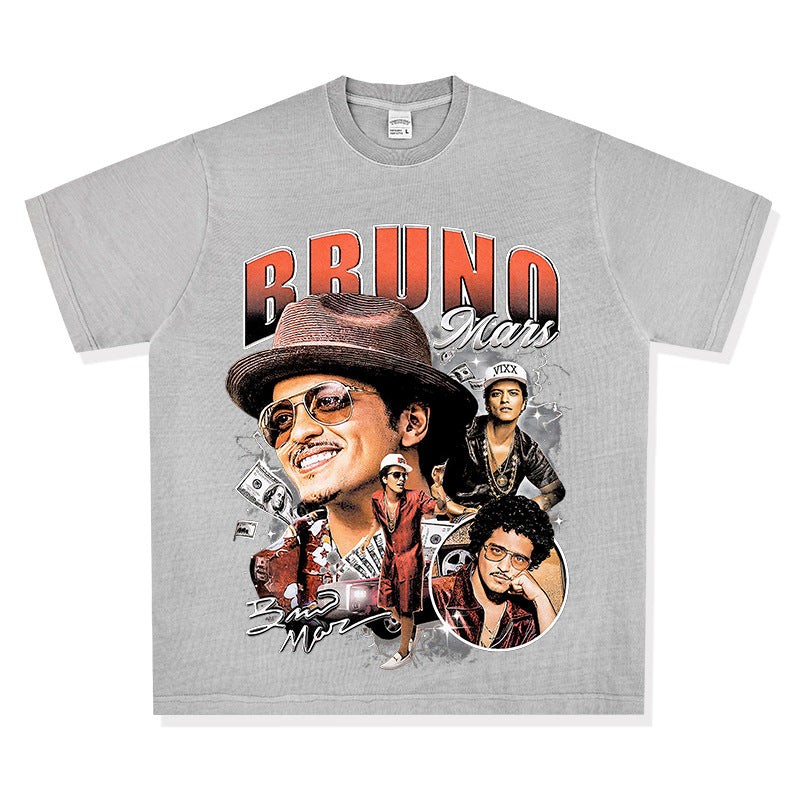 New york hip hop shop vintage singer bruno mars short sleeve t-shirt water