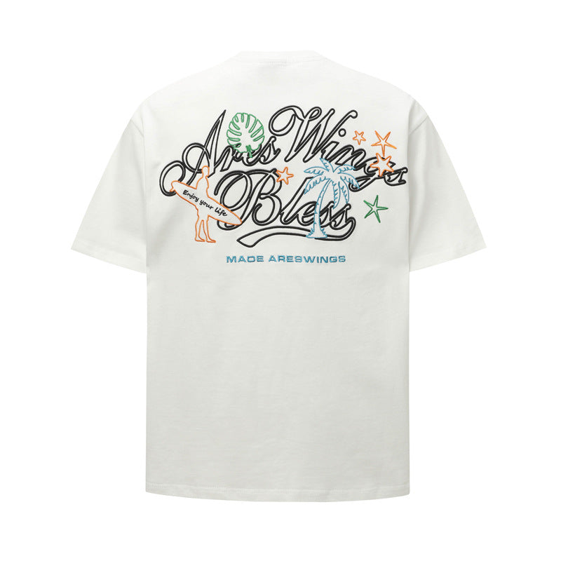 Hip Hop Shirts For Boys Letter Embroidered Short Sleeve T-Shirt Loose Casual Short Sleeve Top