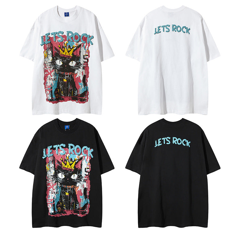 Nyc 1990 Shirt Cartoon Cat Print Short Sleeve T-Shirt