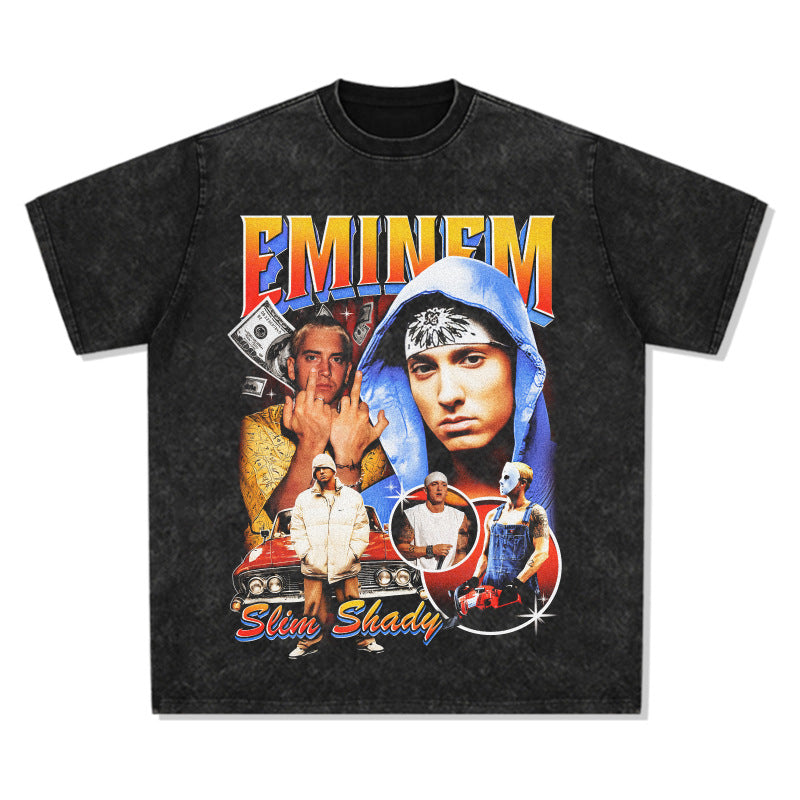 Streetwear masculino vintage hip hop Eminem print short sleeve t-shirt