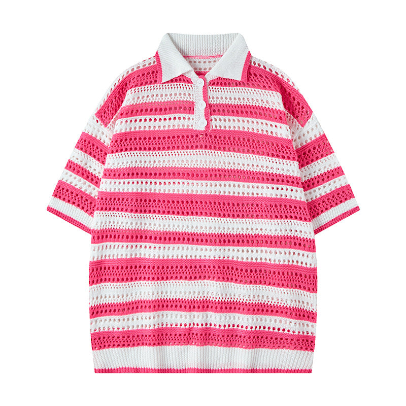 Nyc 1990 Shirt Summer Retro Striped Knitted Casual Short Sleeve Polo Shirt