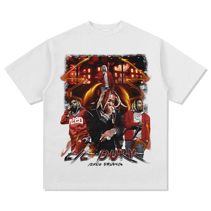 Streetwear masculino vintage hip hop Lil Durk print short sleeve t-shirt