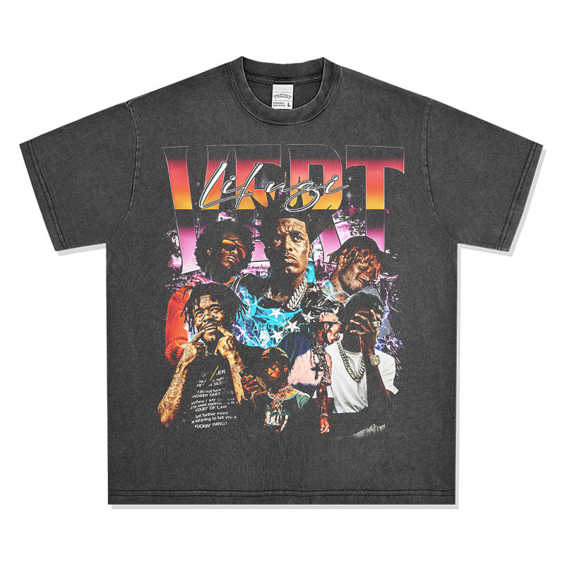 Streetwear masculino vintage hip hop LilUziVert print short sleeve t-shirt