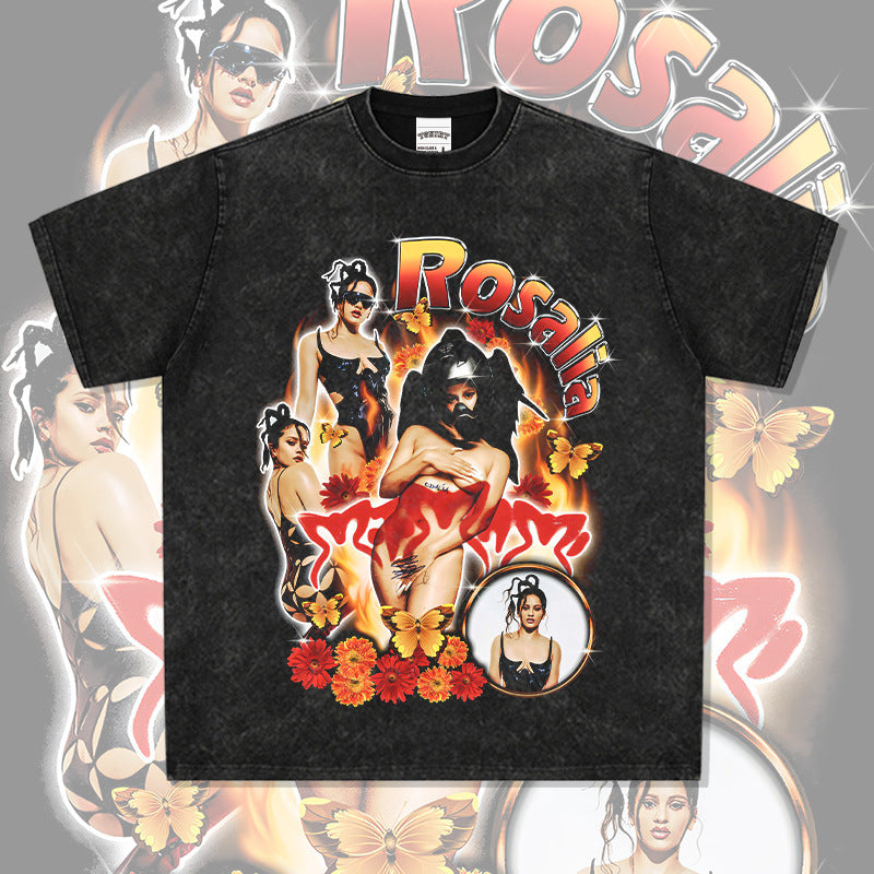 Marcas streetwear usa vintage hip hop rosalía rosalia print short sleeve t-shirt