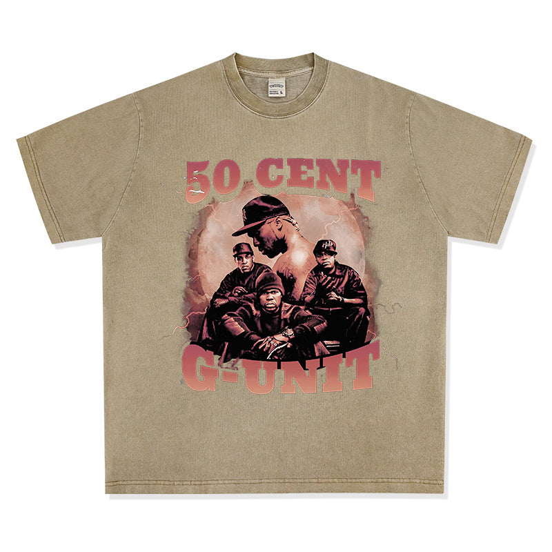 Streetwear masculino HIPHOP 50CENT print short sleeve t-shirt vintage summer hip hop top