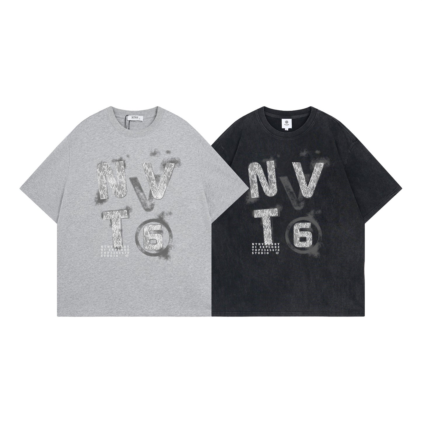 USA Vintage T-Shirt Fried Salt Wash Lace Letter Print Loose Men's and Women's Summer