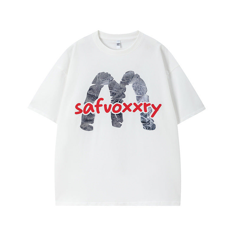 US drip outfits Summer Vintage Alphabet Print Casual Loose Short Sleeve T-Shirts