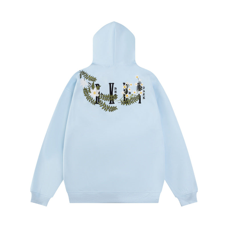Streetwear Hoodie Floral Ring Embroidered Hooded Sweater