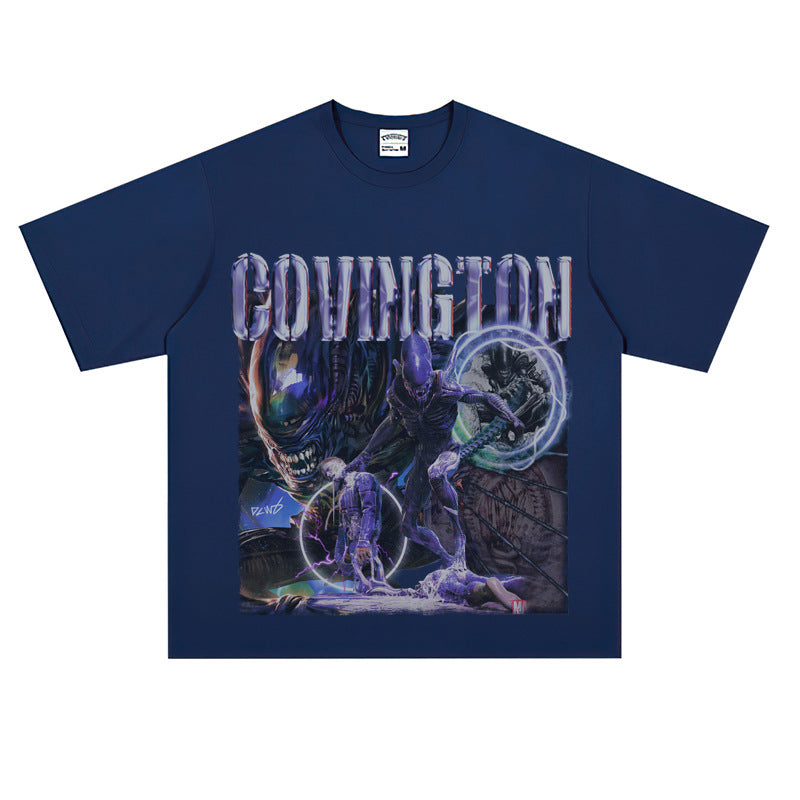 Film Star T Shirt Cotton Short Sleeve Loose Retro Design round Neck Heavy T-shirt Men