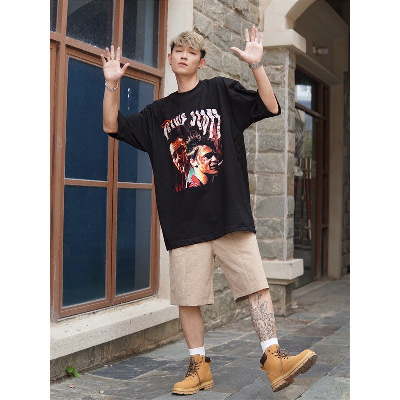 Film Star T Shirt Trendy Cotton Short Sleeve Loose round Neck Retro T-shirt for Men