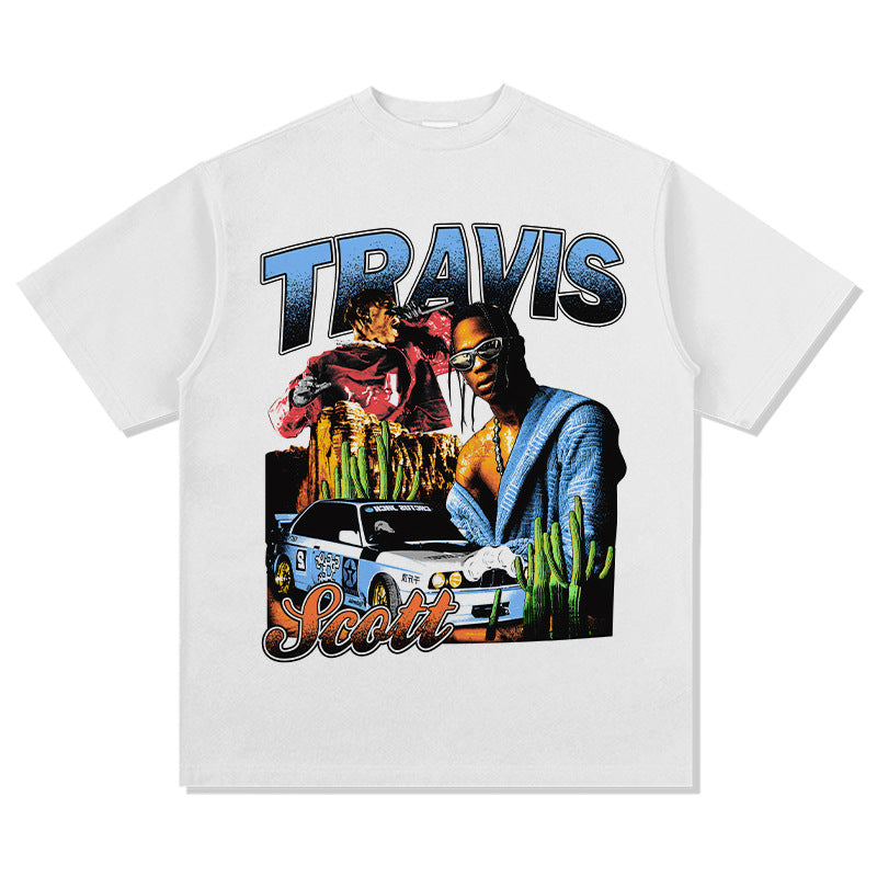 Outfit streetwear vintage hip hop TS scott print short sleeve t-shirt