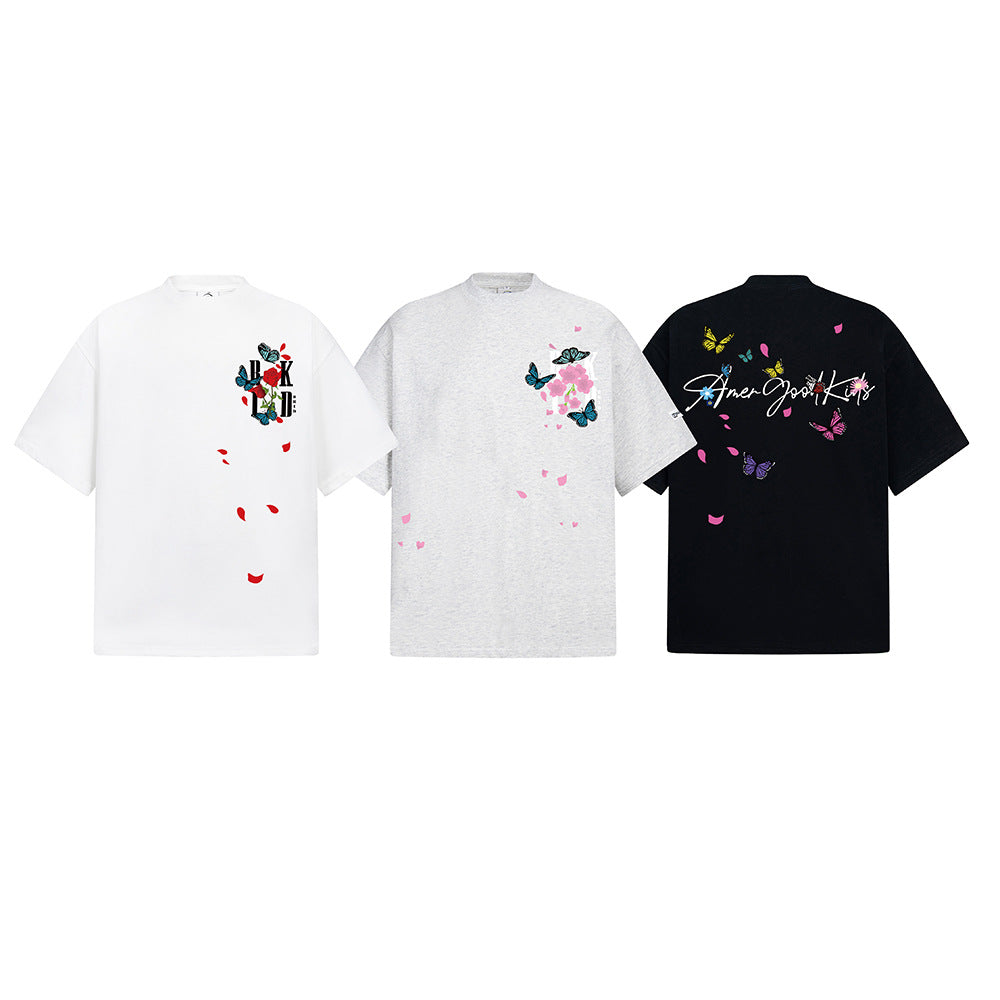 Hip Hop Clothes New York Vintage Summer Loose Crew Neck Embroidered Floral Top