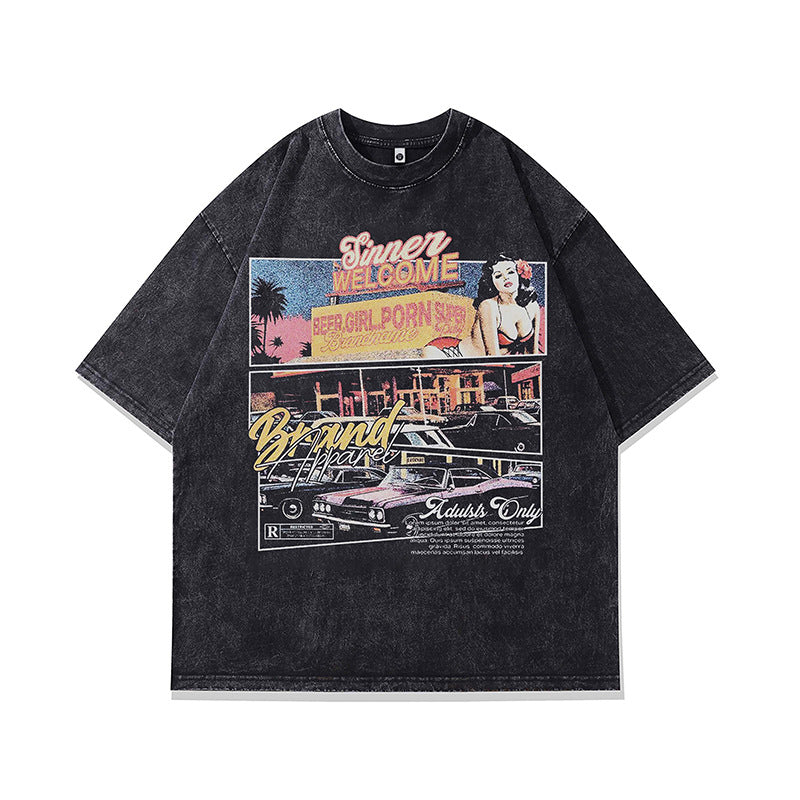 Ropa Vintage Hombre Vintage Hip Hop Make Old Movie Print Short Sleeve T-Shirt