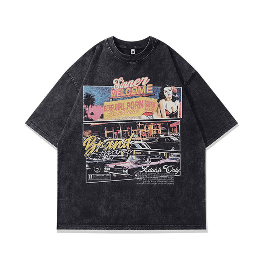 Ropa Vintage Hombre Vintage Hip Hop Make Old Movie Print Short Sleeve T-Shirt