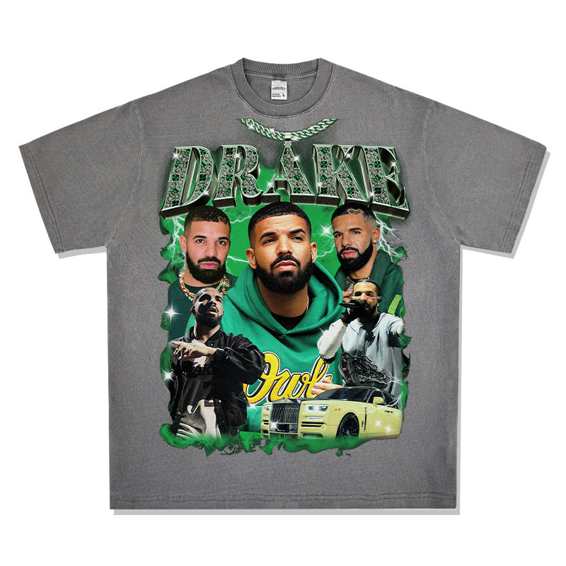 Marcas streetwear usa vintage hip hop drake dragon print short sleeve t-shirt