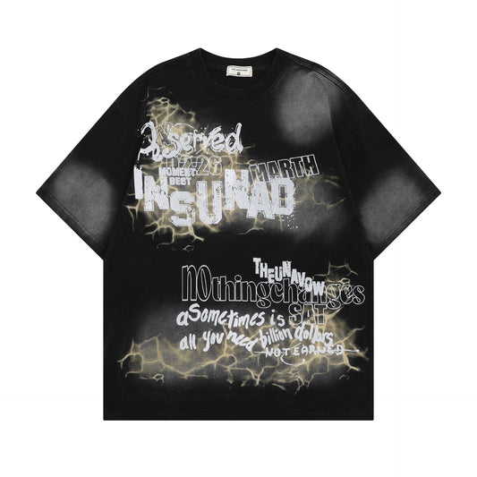 Ye T Shirt Summer Washed Graffiti Printed Short Sleeve T-Shirt