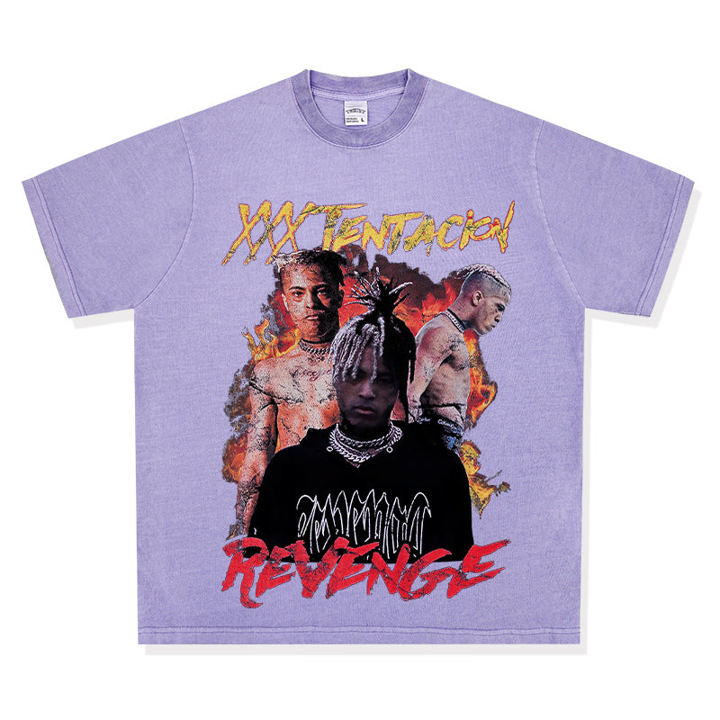 Cool t rapper hip hop rap XXX TENTACION print loose Vintage short sleeve t-shirt