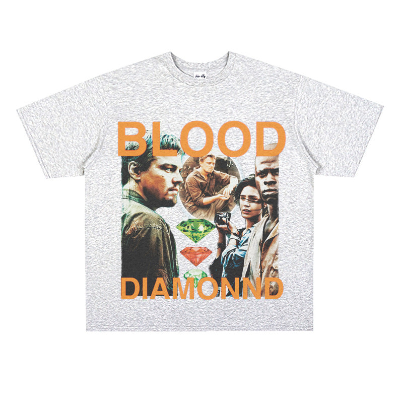 Film Star T Shirt Loose Heavy American Retro Street Cotton T-shirt Men and Women