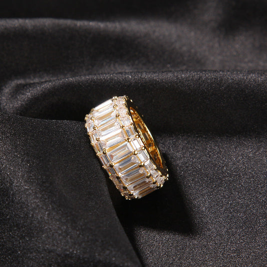Rings ins Wind Three Row T Square Zircon Hip Hop Ring Spectrum St. Valentine's