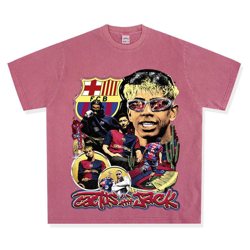 Outfit streetwear vintage barça x travis scott front print short sleeve t-shirt