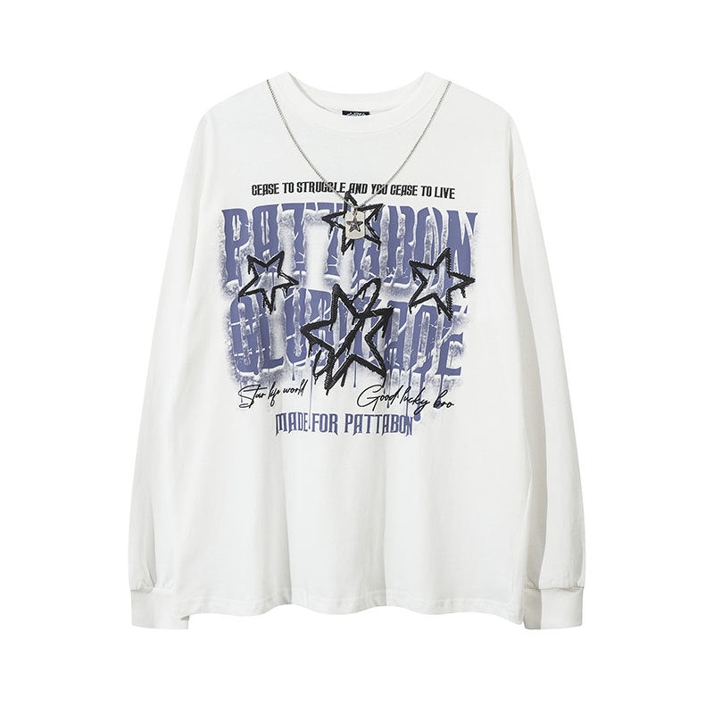 Marcas De Streetwear Pentagram Necklace Letter Print Long Sleeve T-Shirt