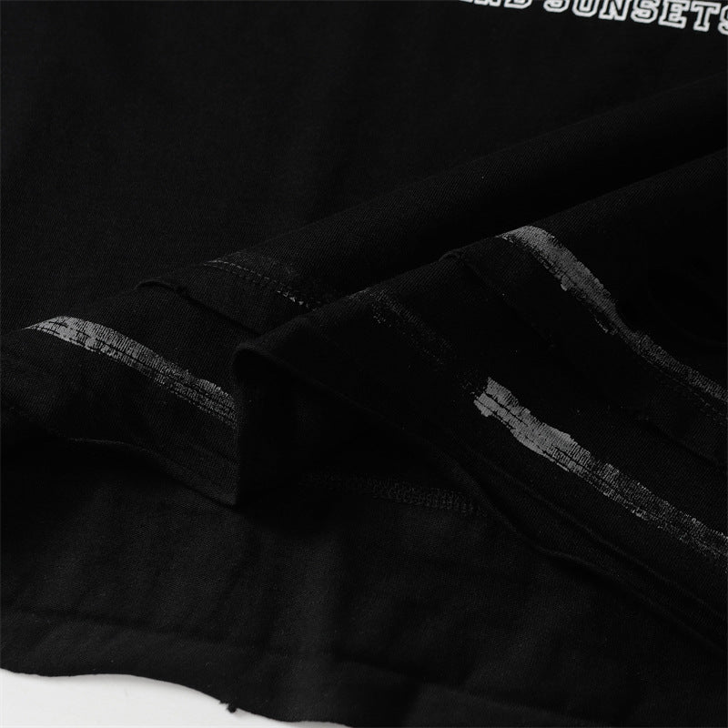Camisas Retros Washed Old Crew Neck Letter Print Short Sleeve T-Shirt