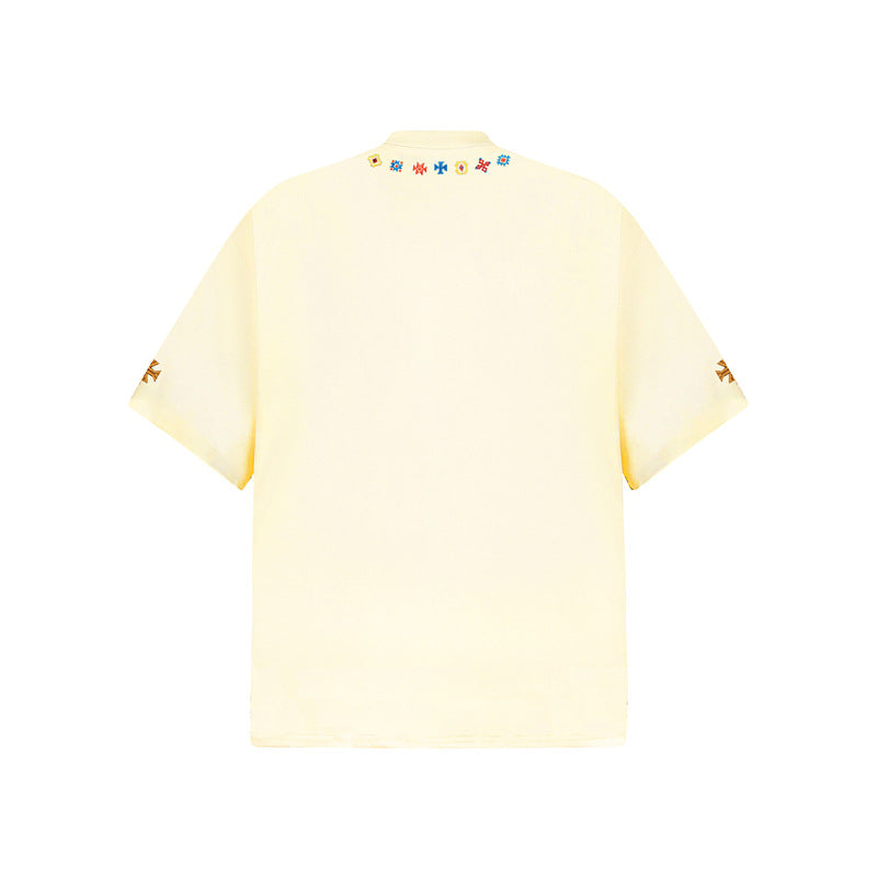 Camisas Retros Embroidered Short Sleeve T-Shirt Vintage Loose Casual tee