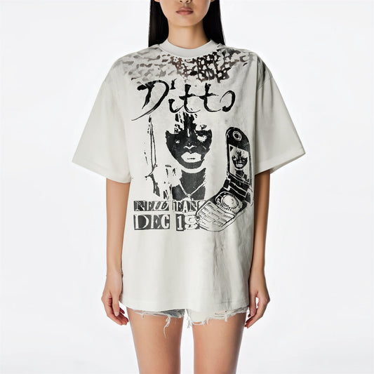 Distorted vintage short-sleeved t-shirt summer loose casual top