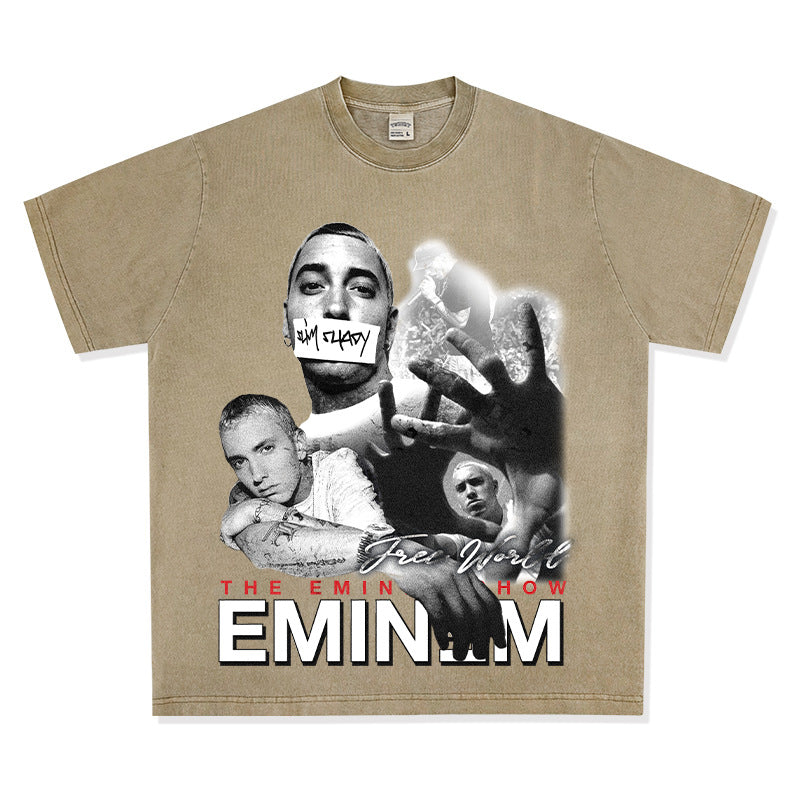 New york hip hop shop Eminem print hip hop long sleeve short sleeve retro washed old t-shirt