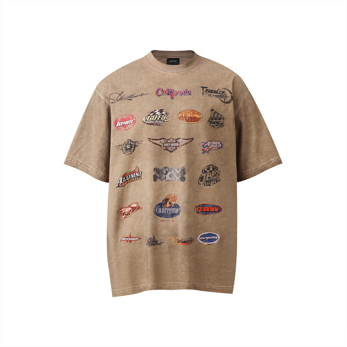 Hip hop shirt retro t-shirt short sleeve loose old print