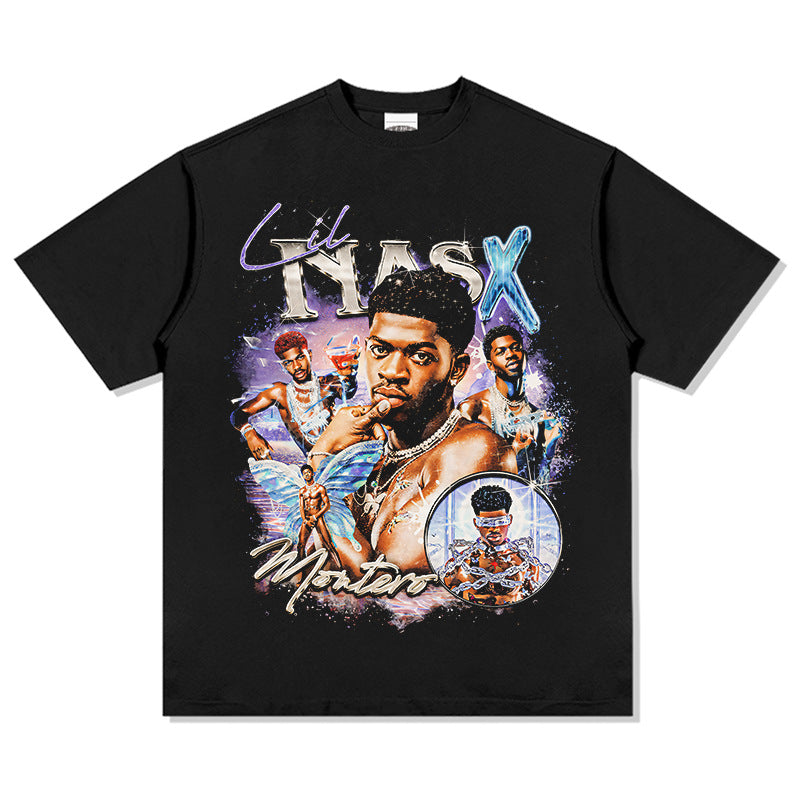 Marcas streetwear usa vintage hip hop kid Lil Nas X print short sleeve t-shirt