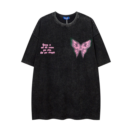 Vintage T Shirts Hip Hop Butterfly Print Short Sleeve T-Shirt