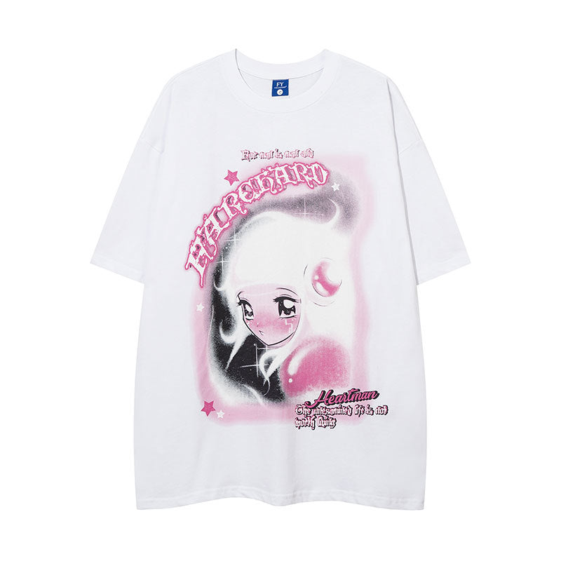 Vintage Tišö Rt two-dimensional character print T-shirt round neck short-sleeved T-shirt