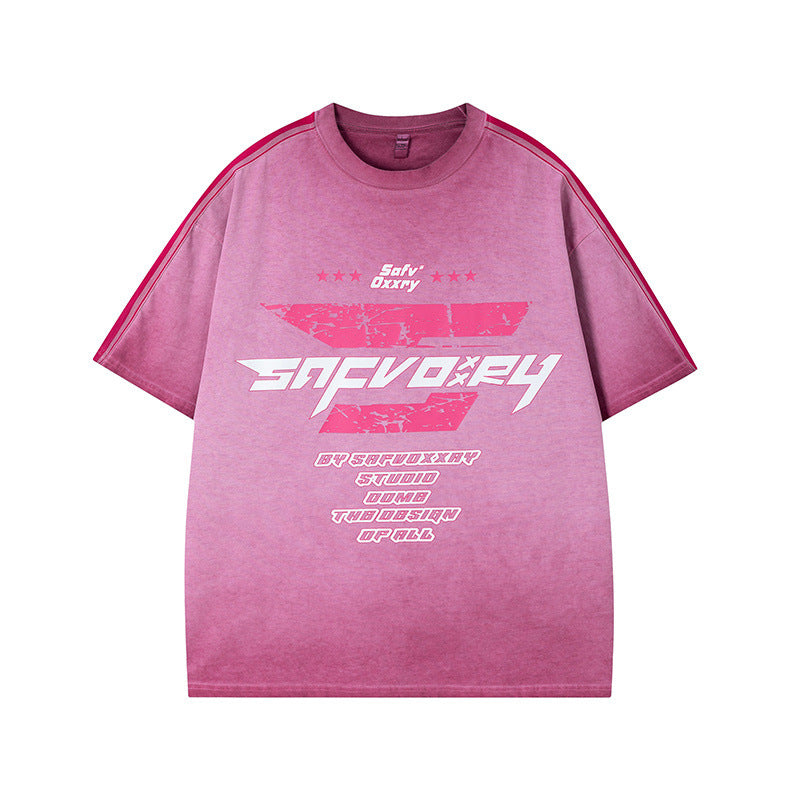 US drip outfits Summer Vintage Locomotive Print Casual Loose Short Sleeve T-Shirts