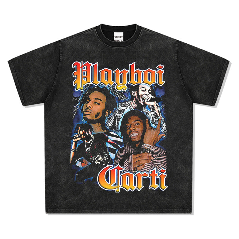 Streetwear masculino hip hop rap Playbois Carti print HOMAGE short sleeve t-shirt