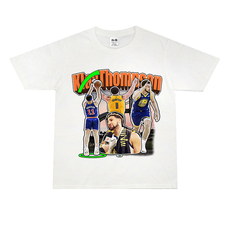 Film Star T Shirt Klaythompson Washed Distressed Printed American T-Shirt Retro Loose Short Sleeve