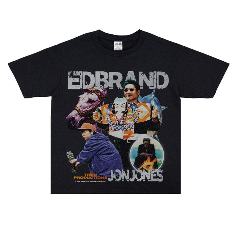 Film Star T Shirt Loose American Retro Heavy round Neck Street T-shirt for Men and Women