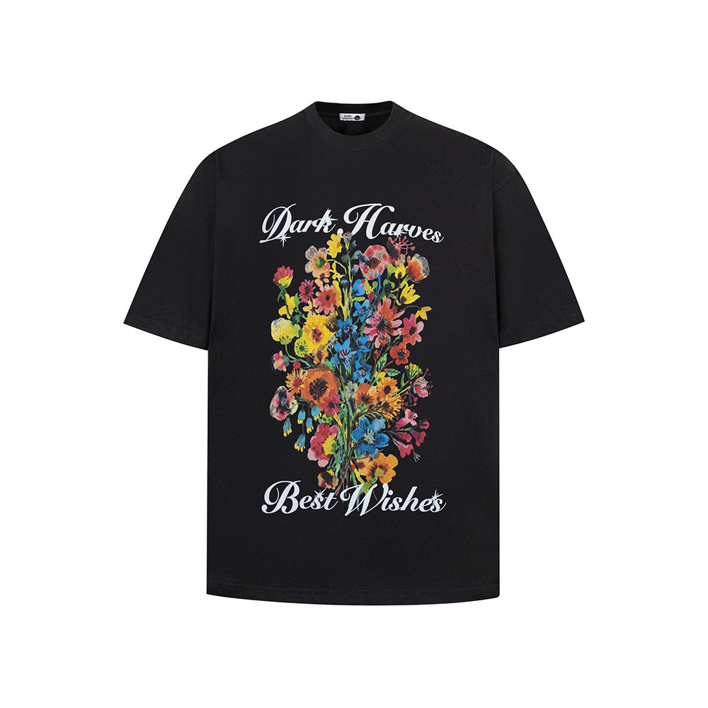 Nostalgia T Shirts Vintage Floral Print Short Sleeve Crew Neck T-Shirt