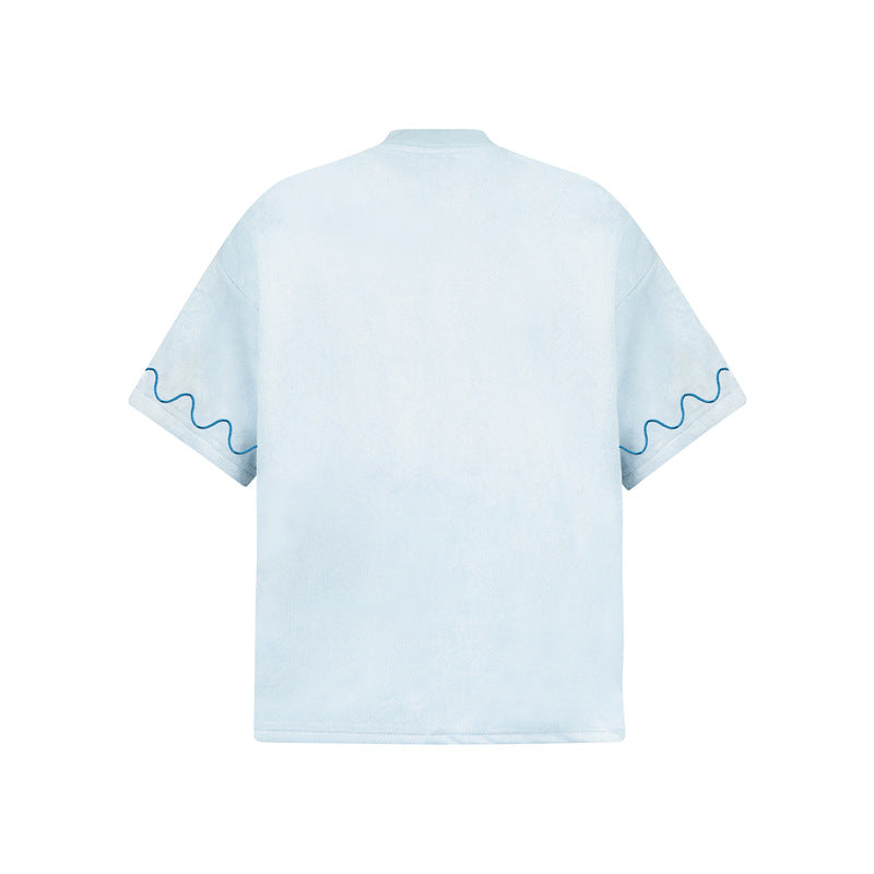 Camisas Retros Cloth Embroidered Short Sleeve T-Shirt Loose T-Shirt