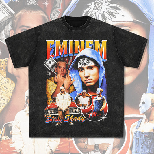 Streetwear masculino vintage hip hop Eminem print short sleeve t-shirt
