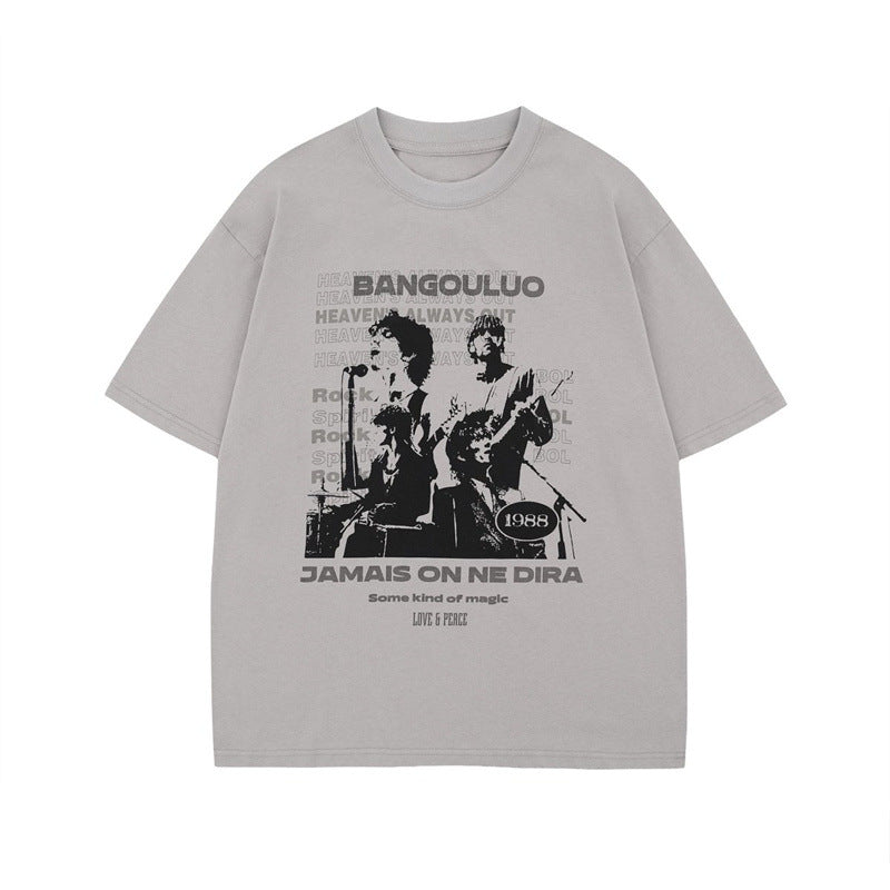 US drip outfits Summer Vintage Singer Design Casual Loose Short Sleeve T-Shirts