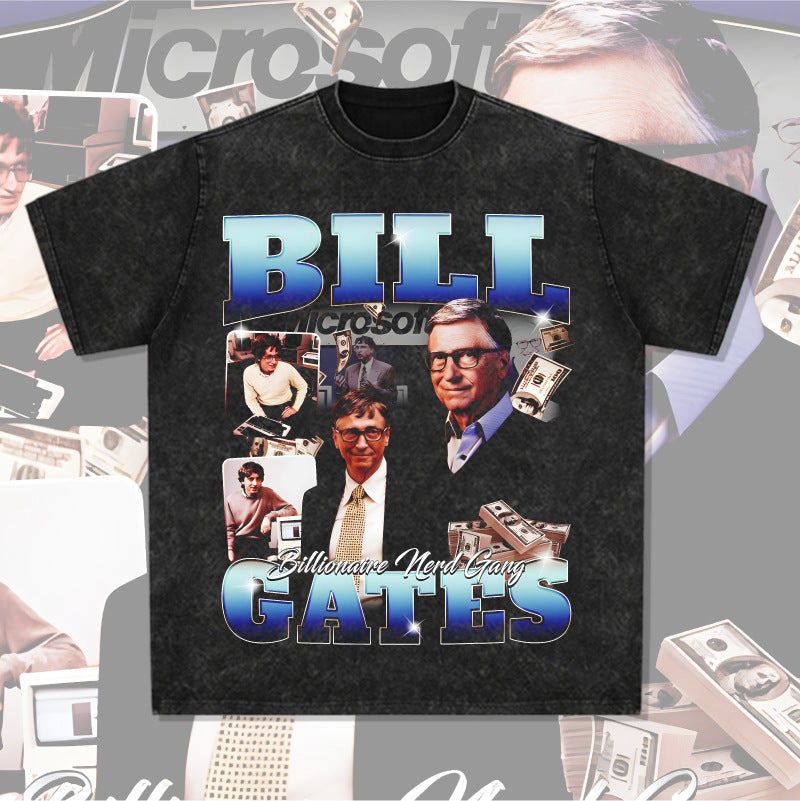 Cool t rapper bill gates print short sleeve t-shirt Vintage