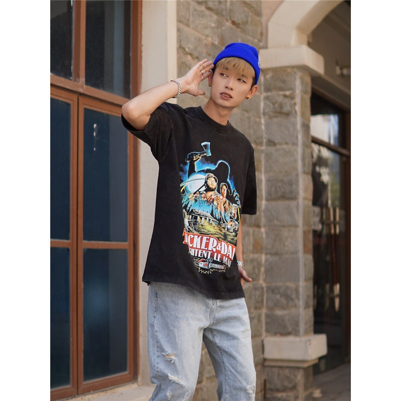 Film Star T Shirt Movie Tucker and Dale Vs Evil Pure Cotton Loose Short Sleeve American Retro T-shirt Men and Women