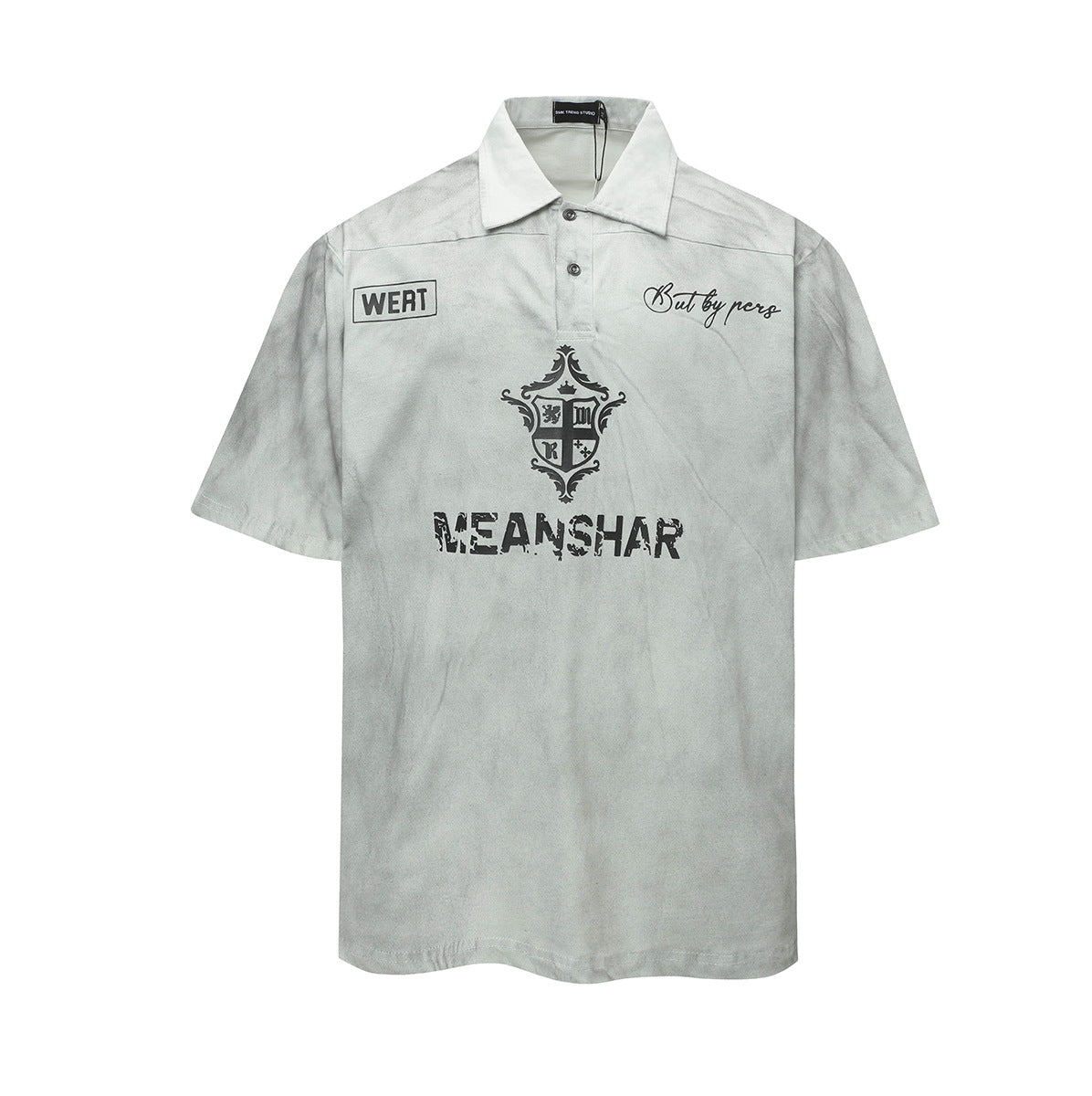 Hustle vintage summer short-sleeved washed lapel polo shirt